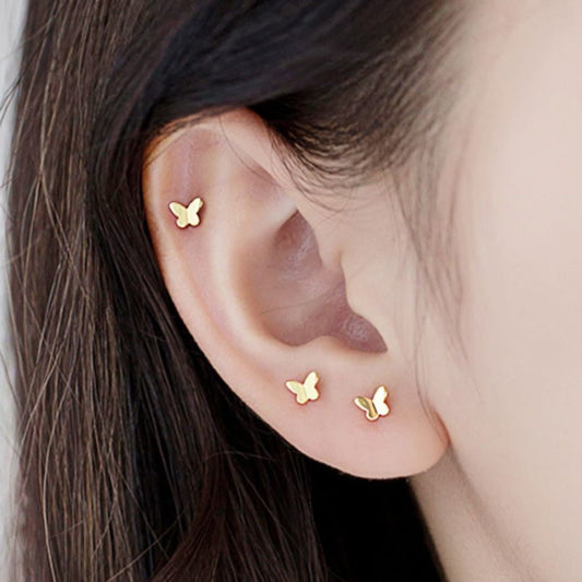 Gold and Silver Tiny Butterfly Stud Earrings Gold and Silver Tiny Butterfly Stud Earrings