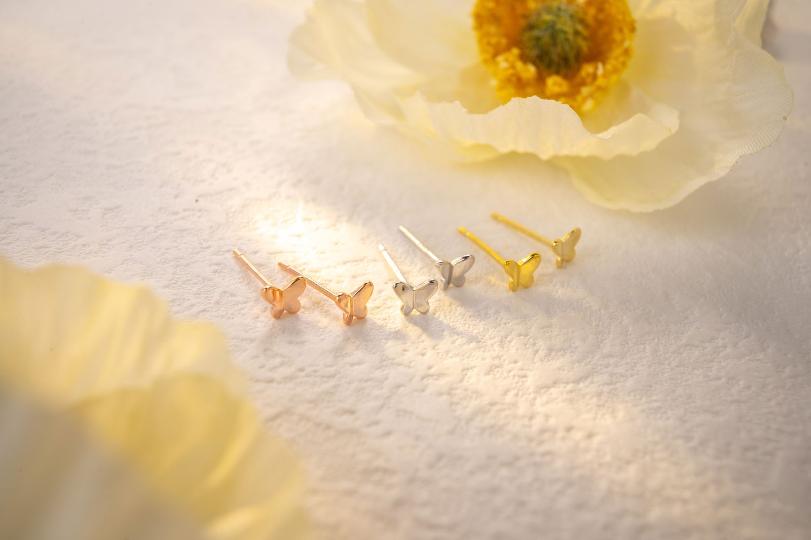 Gold and Silver Tiny Butterfly Stud Earrings - Audrey -  - 