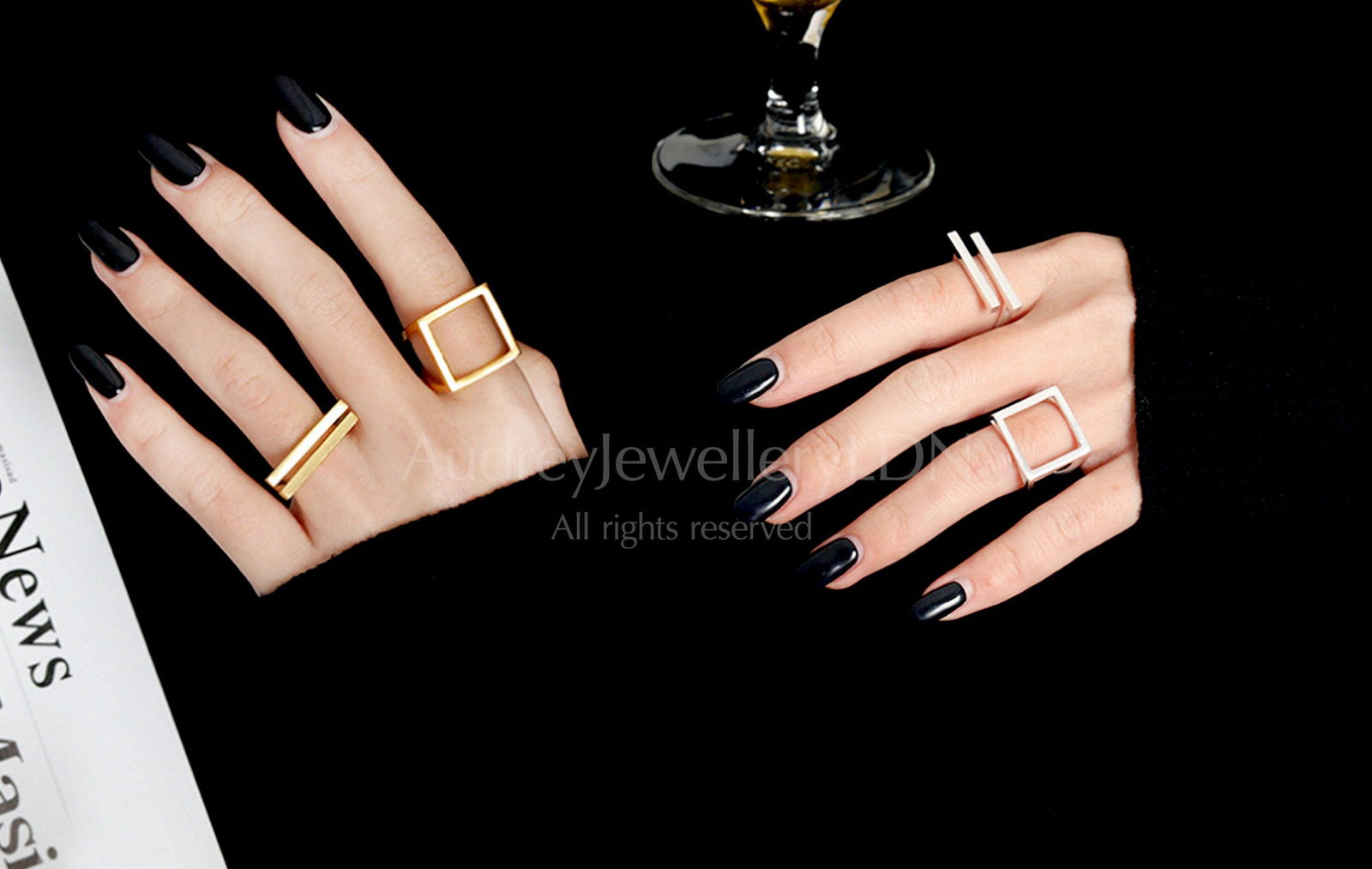 Gold and Silver Wide Square Ring - Audrey -  - 