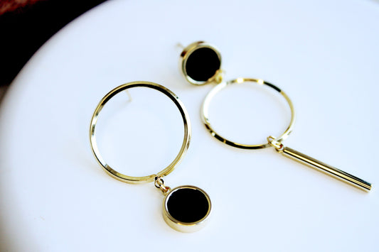 Gold Mismatched Hoop Drop Earrings Gold Mismatched Hoop Drop Earrings