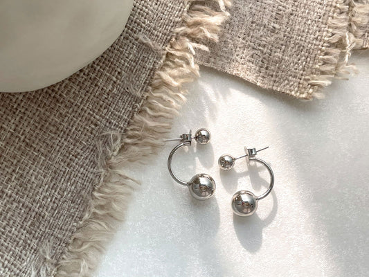 Sterling Silver Double Ball Ear Jacket - Audrey -  - 