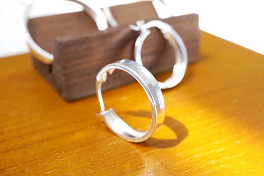 Sterling Silver Flat Wide Hoop Earrings - Audrey -  - 