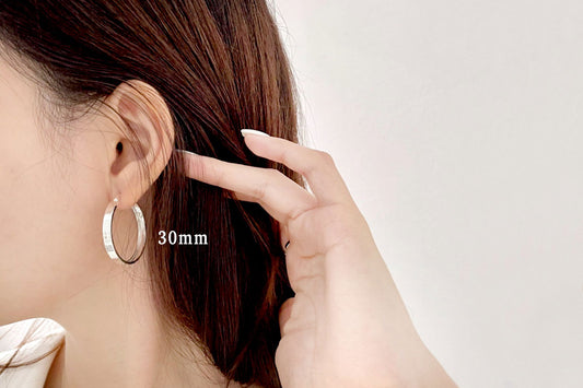 Sterling Silver Flat Wide Hoop Earrings - Audrey -  - 