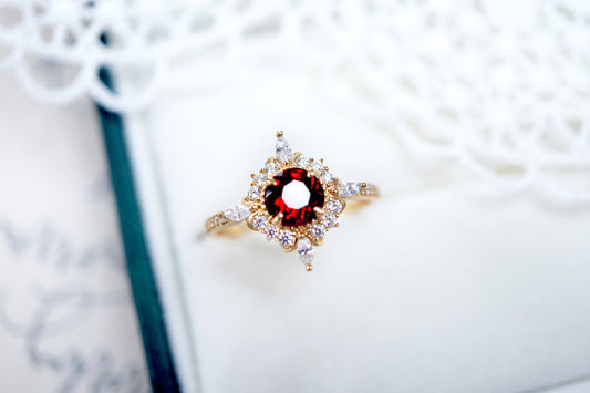 Vintage-Style Natural Garnet Halo Ring