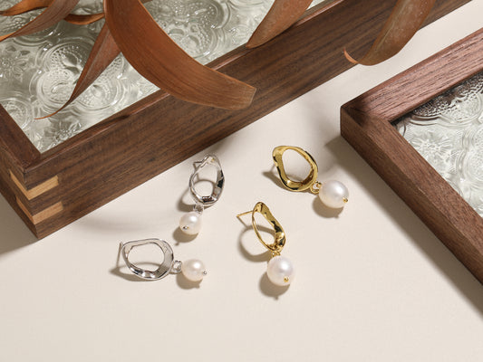 Handmade gold baroque pearl earrings for women - organic minimalist design | Audrey Jewellery UK