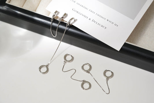 Single Piece Sterling Silver Chain Hoop Earring Single Piece Sterling Silver Chain Hoop Earring
