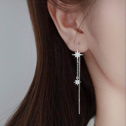 Sterling Silver Northern Star Drop Chain Earrings Sterling Silver Northern Star Drop Chain Earrings