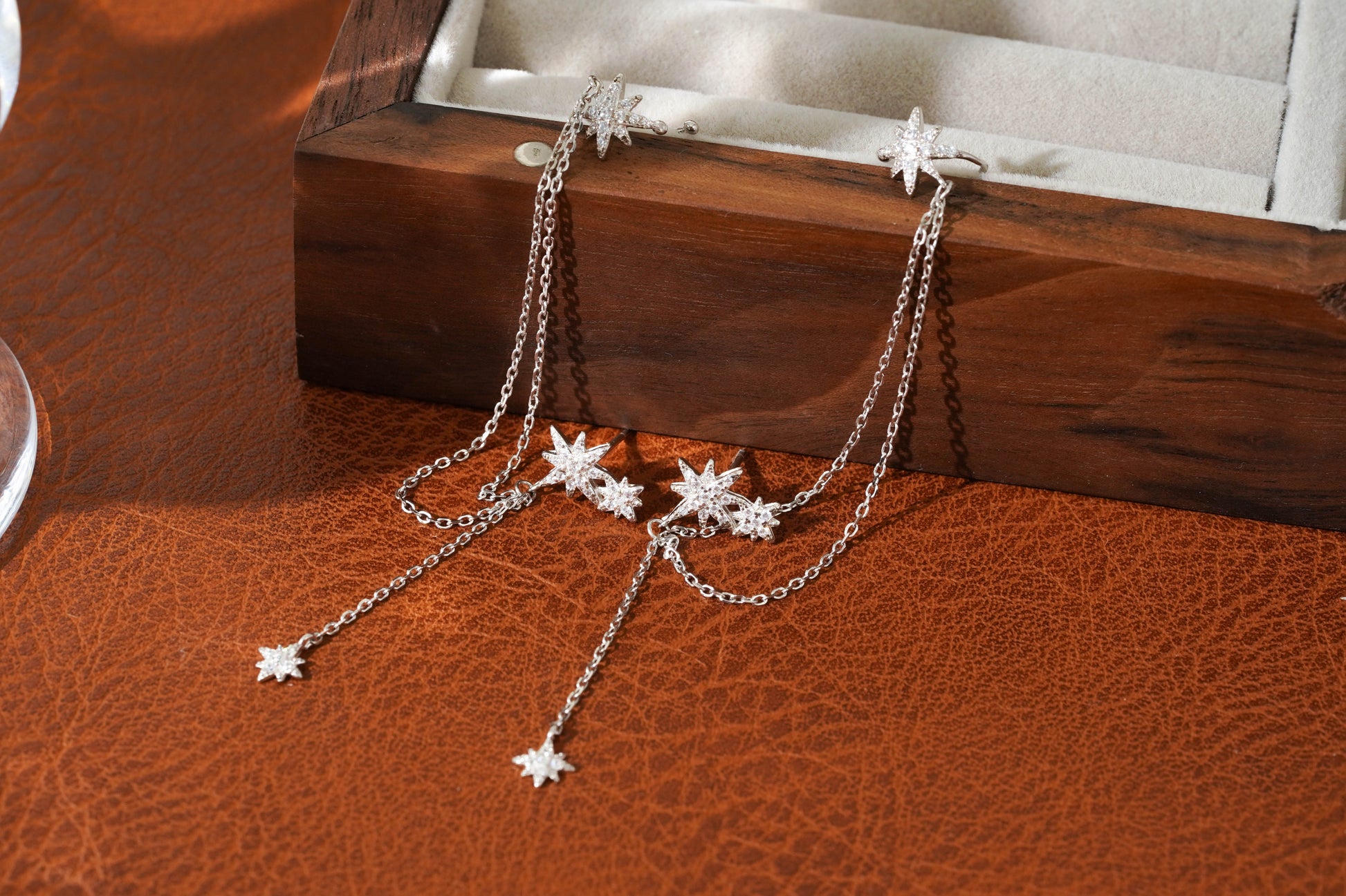 Single Celestial Star Chain Earring in Sterling Silver Single Celestial Star Chain Earring in Sterling Silver