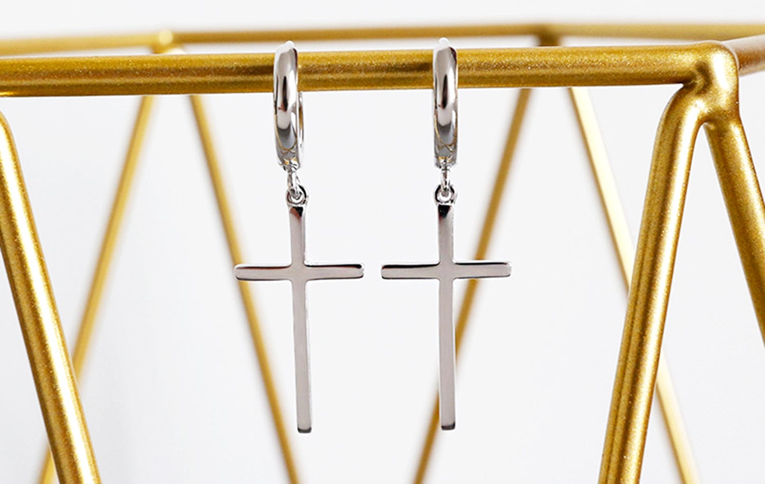 Sterling Silver Cross Charm Huggie Hoops Sterling Silver Cross Charm Huggie Hoops