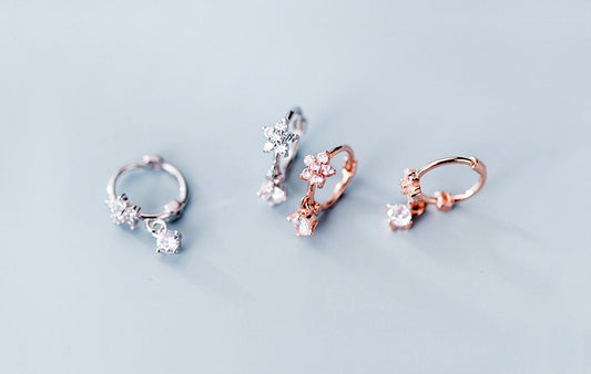 Dainty Flower Huggies with Dangling CZ Charm Dainty Flower Huggies with Dangling CZ Charm