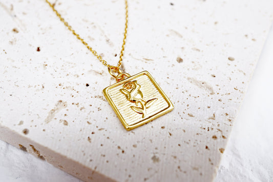 Gold Rose Medallion Pendant Necklace
