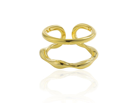 Gold ring with a unique design on a white background