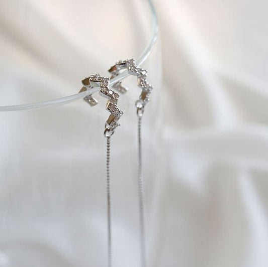Sterling Silver CZ Pavé Ear Cuff Threader Earrings