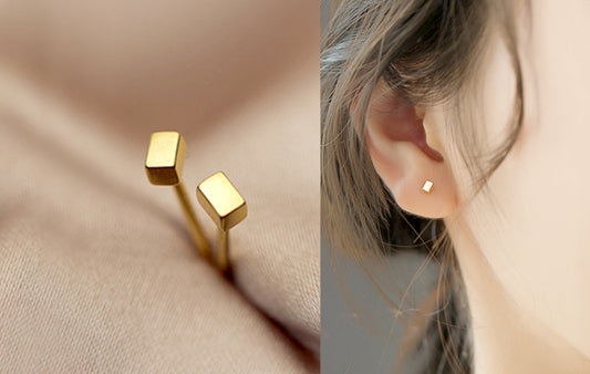 Tiny Gold Rectangle Stud Earrings