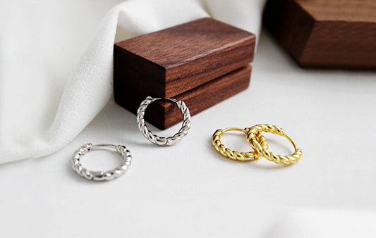 10MM Gold and Silver Twist Huggie Hoop Earrings 10MM Gold and Silver Twist Huggie Hoop Earrings